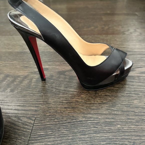 Christian Louboutin Black Leather Very Croise Slingback Platform Sandals - Picture 3 of 9